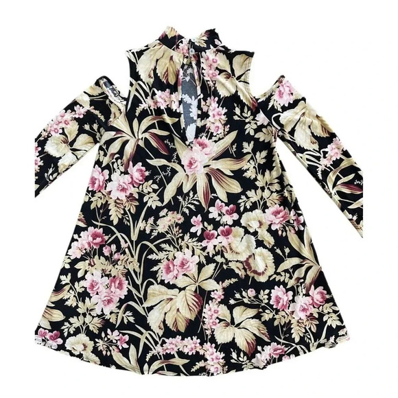 Show Me Your Mumu Cold Shoulder Long Sleeve Mini Dress Floral Size XS Mock Neck - Picture 5 of 8